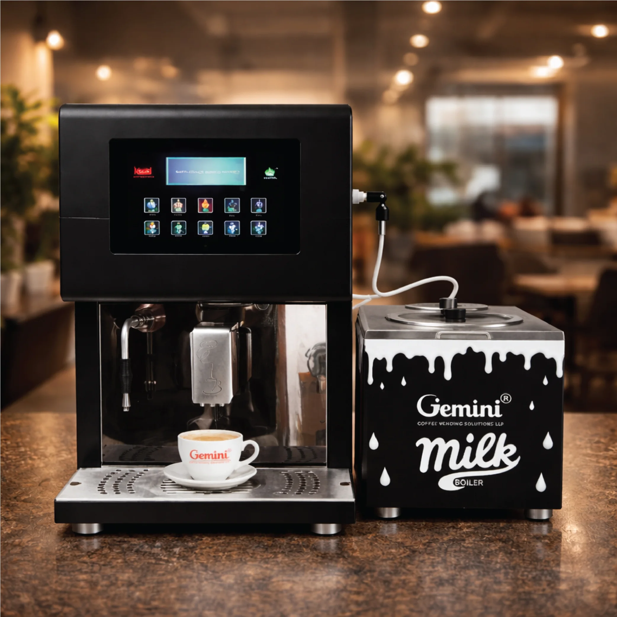 Gemini Touch Coffee Machine – feather-touch capacitive panel coffee vending machine for offices