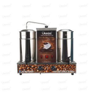 A pair of tea & coffee makers with two cups and a coffee pot displayed on a kitchen counter, inviting coffee preparation