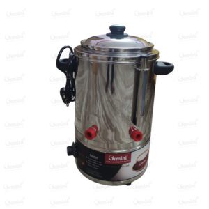 ss milk boiler with black handles and top