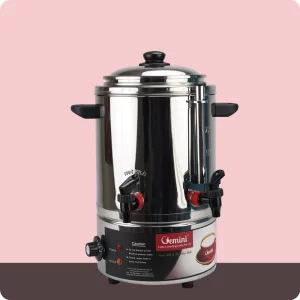 Gemini stainless steel milk boiler with water tap, Black handle and top