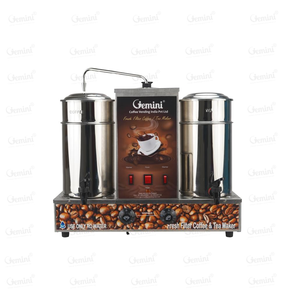 A pair of tea & coffee makers with two cups and a coffee pot displayed on a kitchen counter, inviting coffee preparation